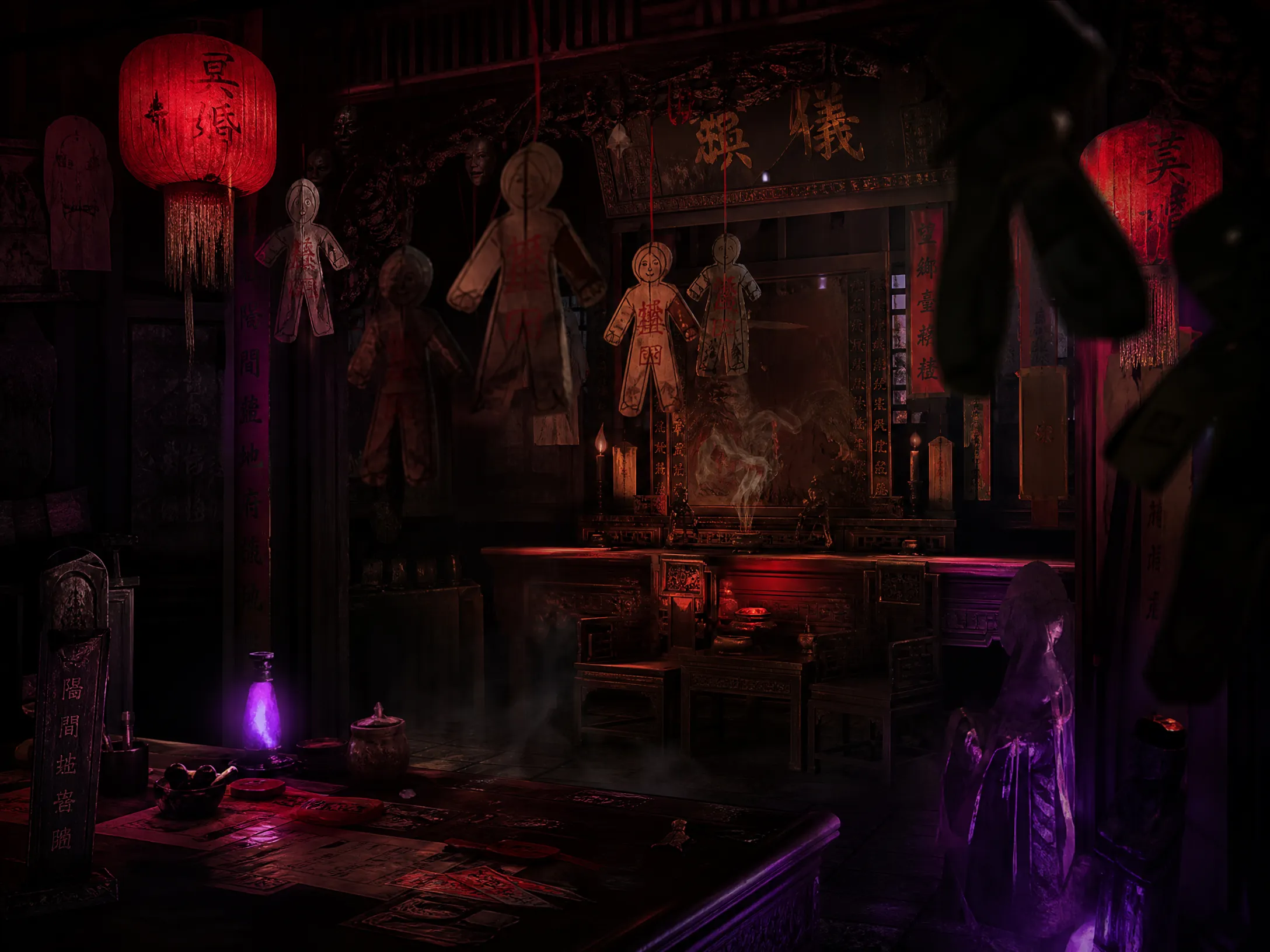 中式微恐密室主‍题：纸人古宅场景